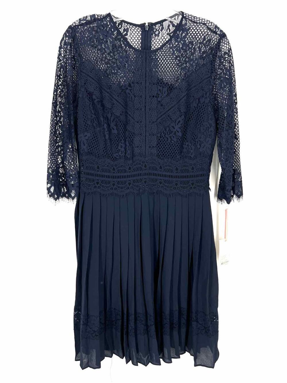 Alex Marie Size 8 Navy Floral Lace Pleated NEW Designer Dress
